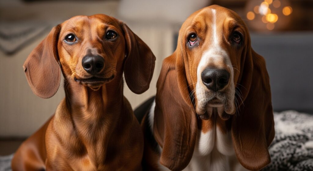 Dachshund vs. Basset Hound: long silhouettes, great stubbornness, and hunting passion